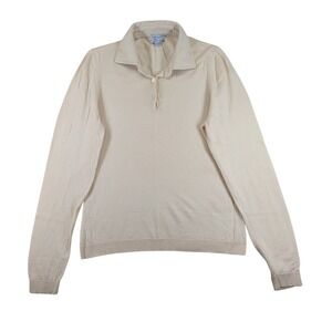 Richard Grand Italy 100% Cashmere Polo Sweater Women Large Cream Long Sleeve
